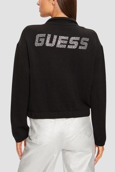 GUESS Czarna damska bluza rozpinana Cecilia, Rozmiar M. Czarne bluzy damskie Guess, m, z aplikacjami, bez kaptura. W wyprzedaży za 229.99 zł.