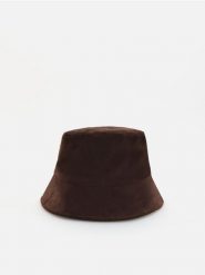 Kapelusz bucket z imitacji zamszu - ciemnobrązowy. Brązowe czapki i kapelusze damskie Reserved, bez wzorów. Za 69.99 zł.