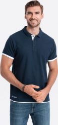 Ombre Bawełniana męska koszulka polo z kontrastowymi wykończeniami granatowa V4 OM-POSS-0113 M. Koszulki polo męskie Ombre, m, bez wzorów, z bawełny, bez ramiączek. Za 89.99 zł.