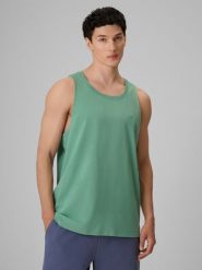 4F Koszulka bez rękawów regular gładka męska - miętowa XL. Zielone t-shirty męskie 4f, m, bez wzorów, z bawełny, bez kołnierzyka. Za 49.99 zł.