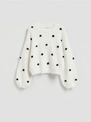 Sweter w kropki - wielobarwny. Swetry damskie Reserved, l, bez wzorów, z dzianiny, bez kołnierzyka, bez ramiączek, bez kaptura. Za 139.99 zł.