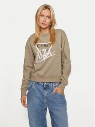 Guess Bluza Icon W4YQ25 KB681 Zielony Relaxed Fit. Zielone bluzy damskie Guess, xs, z aplikacjami, z bawełny, bez kaptura. Za 219.99 zł.