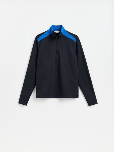 Bluza ze stójką - czarny. Czarne bluzy męskie Reserved, l, bez wzorów, bez kaptura. Za 89.99 zł.