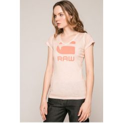 G-Star Raw - Top. Szare topy damskie G-Star Raw, z nadrukiem, z bawełny, z krótkim rękawem. W wyprzedaży za 99.90 zł.