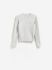 Sweter z haftem - jasnoszary. Szare swetry damskie Reserved, l, bez wzorów, z dzianiny, bez kołnierzyka, bez ramiączek, bez kaptura. Za 119.99 zł.