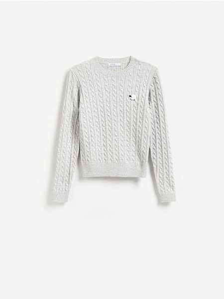 Sweter z haftem - jasnoszary. Szare swetry damskie Reserved, l, bez wzorów, z dzianiny, bez kołnierzyka, bez ramiączek, bez kaptura. Za 119.99 zł.