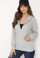 Szara Bluza z Kapturem Zapinana na Suwak Argis. Szare bluzy damskie Born2be, l, bez wzorów, z dzianiny, z kapturem. Za 39.99 zł.