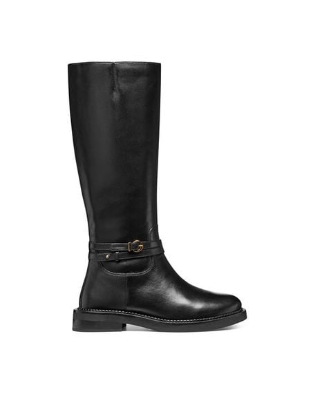 Geox Oficerki D Serilda D56WYA 00043 C9999 Czarny. Czarne kozaki damskie Geox, ze skóry, bez obcasa, na płaskiej podeszwie. Za 539.99 zł.