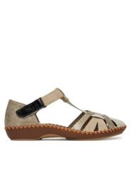 Rieker Sandały M1650-60 Beżowy. Brązowe sandały damskie Rieker, bez wzorów, z syntetyku, bez obcasa, na płaskiej podeszwie, bez zapięcia. Za 309.99 zł.
