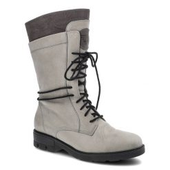 Botki damskie Karino, naturalna skóra naturalna typu nubuk i wyściełane futerkiem, jasnoszare, 2032-021-M. Szare botki damskie Karino, na zimę, z nubiku, bez obcasa, bez zapięcia. Za 279.00 zł.