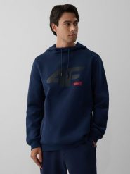 4F Bluza dresowa regular z kapturem męska - granatowa M. Niebieskie bluzy męskie 4f, m, bez wzorów, z dresówki, z kapturem. Za 189.99 zł.