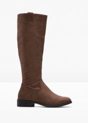 Kozaki. Brązowe kozaki damskie bonprix, bez obcasa. Za 169.99 zł.