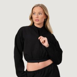Bluza damska GymBeam NEO Black z zamkiem. Czarne bluzy damskie GYMBEAM, xl, bez wzorów, z bawełny, bez kaptura. Za 119.90 zł.