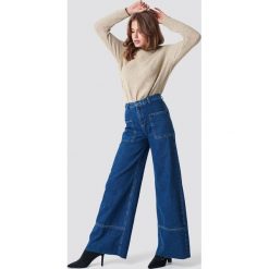 Trendyol Szerokie spodnie z wysokim stanem - Blue. Niebieskie spodnie materiałowe damskie Trendyol, z denimu. Za 121.95 zł.