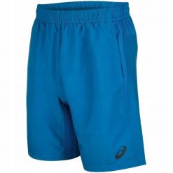 Spodenki sportowe treningowe krótkie ASICS WOVEN SHORT 9IN 141083-8154. Niebieskie krótkie spodenki sportowe męskie Asics, bez wzorów. Za 79.00 zł.