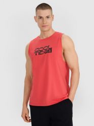 4F Tank top regular męski - czerwony S. Czerwone koszulki sportowe męskie 4f, m, bez wzorów, z bawełny, klasyczne, bez kołnierzyka. W wyprzedaży za 49.99 zł.