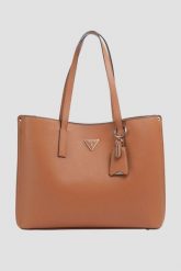 GUESS Brązowa shopperka damska Meridian. Brązowe torebki do ręki damskie Guess, z aplikacjami, ze skóry ekologicznej, duże, bez dodatków. W wyprzedaży za 565.99 zł.