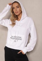 Biała Bluza o Klasycznym Kroju z Kapturem i Kieszenią Firloti. Białe bluzy damskie Renee, l, bez wzorów, z jeansu, z kapturem. Za 49.99 zł.