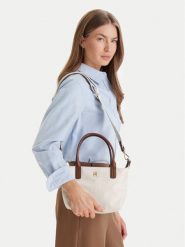 Tommy Hilfiger Torebka Popette Mini Tote AW0AW17709 Écru. Torebki do ręki damskie Tommy Hilfiger, bez wzorów, z materiału, bez dodatków. Za 369.99 zł.