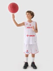4F Koszulka reprezentacyjna dziecięca 4F x PZKOSZ 2024 - biała 98/104. Białe t-shirty dla chłopców 4f, bez wzorów, z dzianiny, bez ramiączek. Za 169.99 zł.