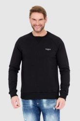 BALMAIN Czarna bluza męska z małym aksamitnym logo, Rozmiar S. Czarne bluzy męskie Balmain, l, bez wzorów, bez kaptura. W wyprzedaży za 1,900.99 zł.