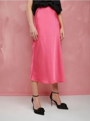 Spódnica midi - różowy. Czerwone spódnice damskie Sinsay, l, bez wzorów, z satyny, midi, rozkloszowane. Za 39.99 zł.