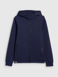 4F Bluza dresowa regular z kapturem męska - granatowa M. Niebieskie bluzy męskie 4f, m, bez wzorów, z dresówki, z kapturem. Za 249.99 zł.