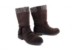 Rieker TEX Z4755-25 brown, kozaki damskie. Brązowe kozaki damskie Rieker, bez obcasa. Za 365.42 zł.