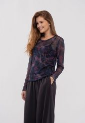 Wzorzysta bluzka L-BAILA. Czarne bluzki damskie Volcano, l, bez wzorów, z materiału, eleganckie, bez kołnierzyka, bez ramiączek. Za 139.99 zł.