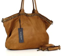 Shopper kamelowy Marco Mazzini v95c. Brązowe torby na laptopa damskie bez wzorów, z jeansu. Za 569.05 zł.