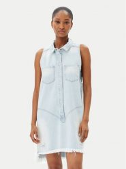 One Teaspoon Sukienka jeansowa Braxton 25354 Błękitny Regular Fit. Niebieskie sukienki damskie One Teaspoon, xxs, bez wzorów, z bawełny, bez kołnierzyka, bez ramiączek. Za 549.99 zł.