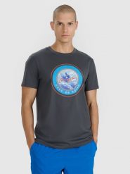 4F T-shirt regular z nadrukiem męski - szary M. Szare koszulki sportowe męskie 4f, m, bez wzorów, z bawełny, klasyczne, bez kołnierzyka. W wyprzedaży za 59.99 zł.