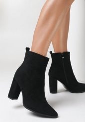 Czarne Botki Mysrane. Czarne botki damskie Born2be, z dzianiny, eleganckie, bez obcasa, na obcasie, bez zapięcia. Za 129.99 zł.