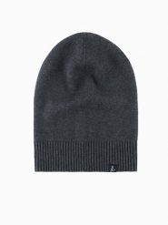 Zimowa męska czapka beanie z bawełnianej dzianiny – grafitowy melanż V2. Szare czapki i kapelusze męskie Ombre Clothing, na zimę, bez wzorów, z bawełny, klasyczne. Za 129.99 zł.