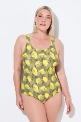 Damskie Strój kąpielowy cytryny bez miękkich miseczek okrągły dekolt. Zielone kostiumy jednoczęściowe damskie Ulla Popken, plus size, bez wzorów, z elastanu, sportowe, plus size, do pływania. Za 159.99 zł.