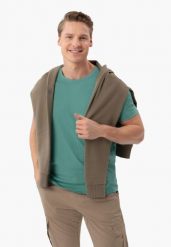 Bawełniana koszulka T-BASIC. Niebieskie t-shirty męskie Volcano, m, bez wzorów, z bawełny, klasyczne, bez kołnierzyka. Za 59.99 zł.