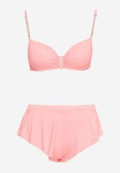 Jasnoróżowe Bikini Góra z Regulowanymi Ramiączkami Ozdobionymi Cyrkoniami z Elastycznym Dołem w Zestawie Spodenki Kąpielowe z Gumką w Pasie Quilalia. Czerwone bikini damskie Born2be, s, z aplikacjami. Za 44.99 zł.