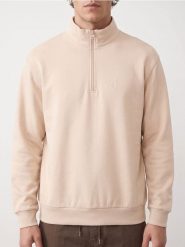 Bluza ze stójką i krótkim zamkiem - beżowy. Brązowe bluzy męskie Sinsay, l, bez wzorów, bez kaptura. Za 49.99 zł.