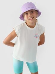 4F Top z nadrukiem dziewczęcy - biały 152 (11-12 lat). Białe t-shirty i topy dla dziewczynek 4f, bez wzorów, z bawełny, bez ramiączek. W wyprzedaży za 19.99 zł.