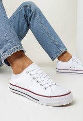 Biało-Czerwone Trampki przed Kostkę Fissi. Białe trampki i tenisówki damskie Born2be, bez wzorów, klasyczne, przed kostkę, bez zapięcia. Za 49.99 zł.