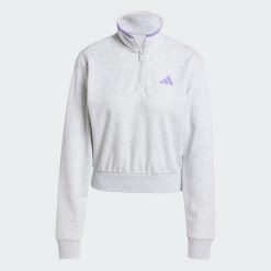 Bluza dresowa Essentials Color Pop French Terry Crop Quarter-Zip. Szare bluzy damskie Adidas, xs, bez wzorów, z bawełny, bez kaptura. Za 249.00 zł.