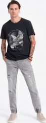 Ombre Spodnie męskie JOGGERY jeansowe z przetarciami - jasnoszare V4 OM-PADJ-0150 L. Szare spodnie sportowe męskie Ombre, l, bez wzorów, z jeansu. Za 99.99 zł.