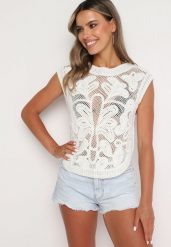 Biała Bawełniana Bluzka Szydełkowana Bez Rękawów Gelvitela. Białe koszule damskie Born2be, na lato, uniwersalny, z aplikacjami, z bawełny, eleganckie, bez kołnierzyka, bez ramiączek. Za 89.99 zł.