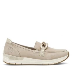 Półbuty Rieker. Brązowe półbuty damskie Rieker, bez wzorów, bez obcasa, na płaskiej podeszwie, bez zapięcia. Za 379.99 zł.