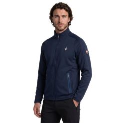 Bluza turystyczna męska DRAKE rozpinana. Niebieskie bluzy męskie Aulp, l, bez wzorów, z dzianiny, bez kaptura, do biegania. Za 275.99 zł.