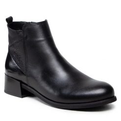 Botki Pollonus. Czarne botki damskie Pollonus, bez obcasa, na płaskiej podeszwie, bez zapięcia. Za 399.99 zł.