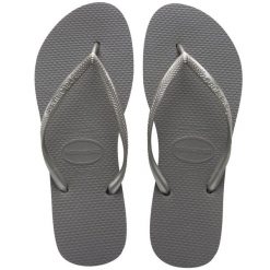 Klapki damskie Havaianas Slim. Szare klapki damskie Havaianas, bez wzorów, z gumy, eleganckie, bez obcasa. Za 89.00 zł.
