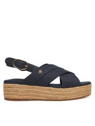 Tommy Hilfiger Espadryle Denim Espadrille Platform Sandal FW0FW08669 Granatowy. Niebieskie sandały damskie Tommy Hilfiger, bez wzorów, z denimu, bez obcasa, bez zapięcia. Za 219.99 zł.