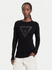 Guess Sweter W6YR28 Z0976 Czarny Regular Fit. Czarne swetry damskie Guess, l, z aplikacjami, z wiskozy, bez kołnierzyka, bez ramiączek, bez kaptura. Za 344.99 zł.