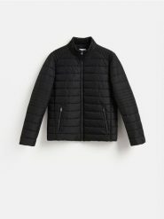 Pikowana kurtka biker - czarny. Czarne kurtki męskie Reserved, l, bez wzorów, z tkaniny, bez kaptura. Za 239.99 zł.